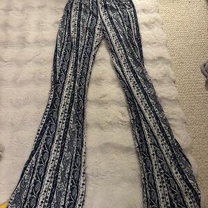 Navy and White Paisley Flare Pants